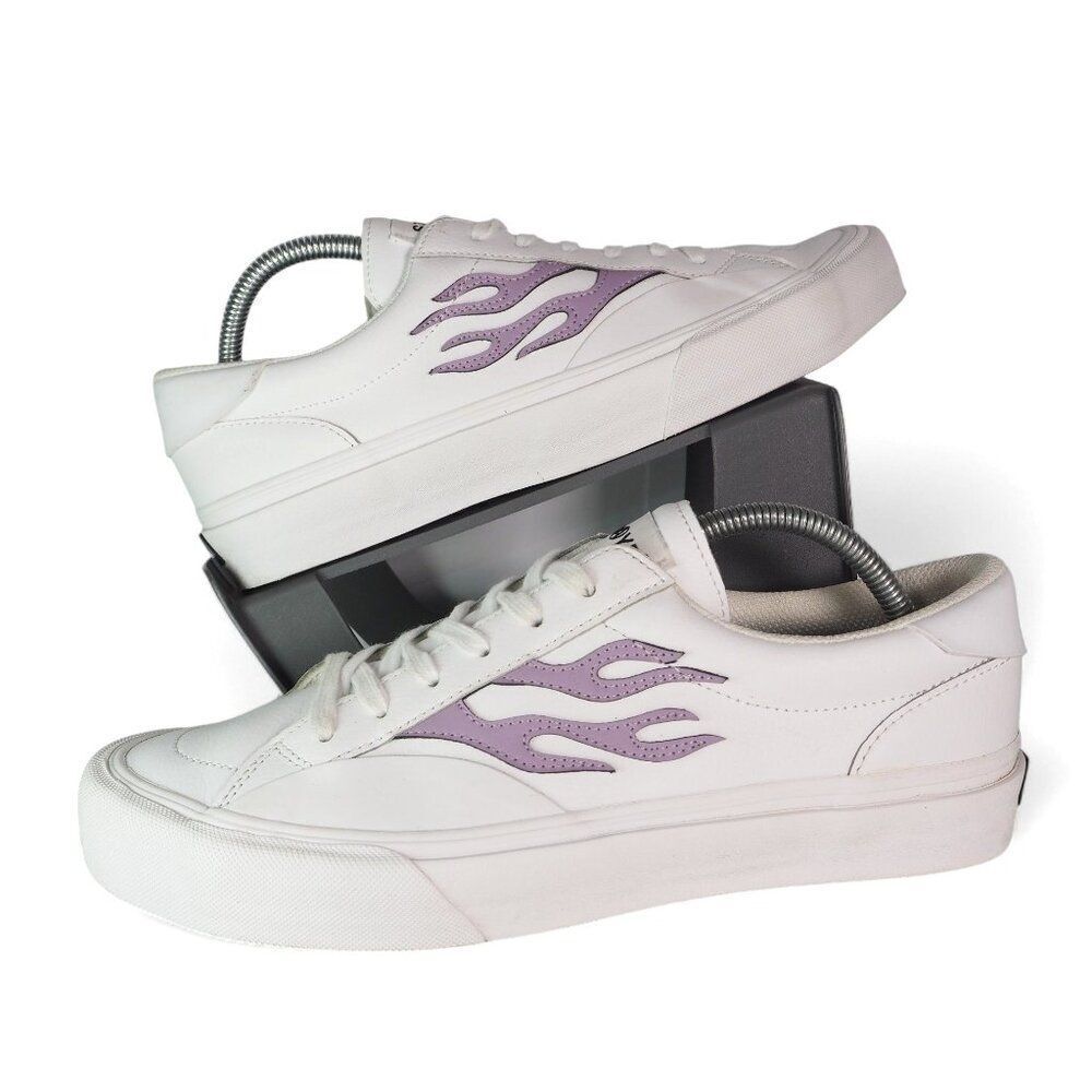Straye Logan Leather Skate Shoes White / Purple Flames‎ Men's 10.5